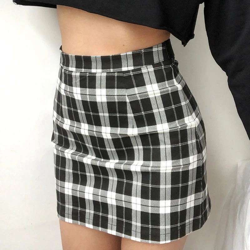 Unzzy HOT SALE Black And White Plaid Skirt KF90337 2 Unzzy HOT SALE Black And White Plaid Skirt KF90337