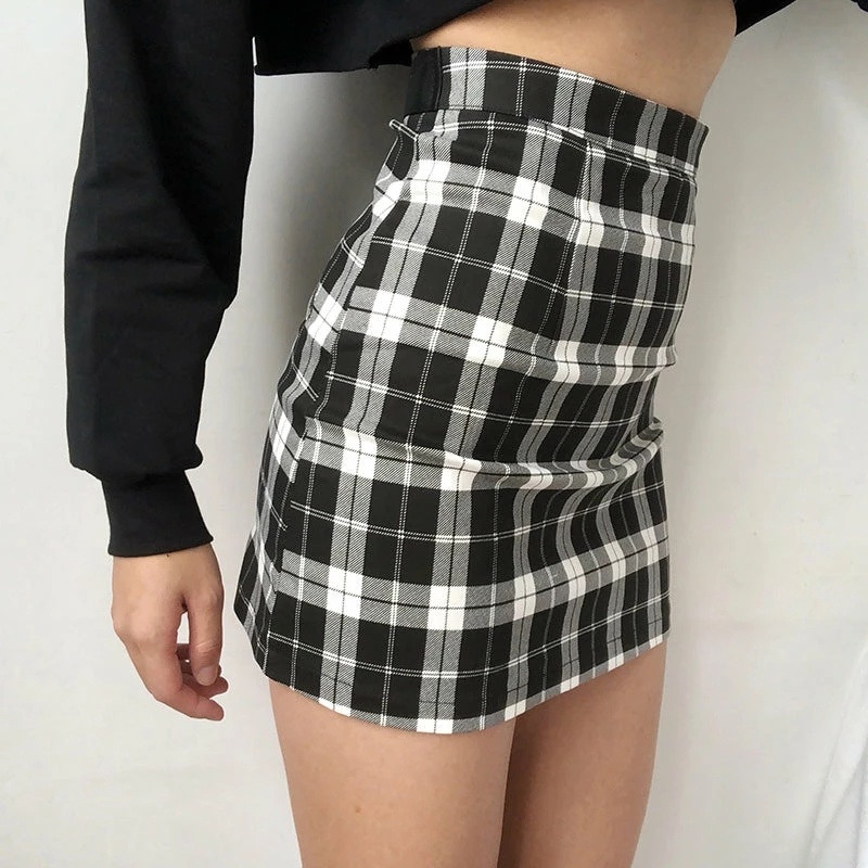 Unzzy HOT SALE Black And White Plaid Skirt KF90337 3 Unzzy HOT SALE Black And White Plaid Skirt KF90337