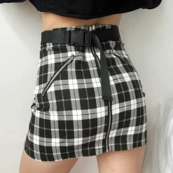 Unzzy HOT SALE Black And White Plaid Skirt KF90337