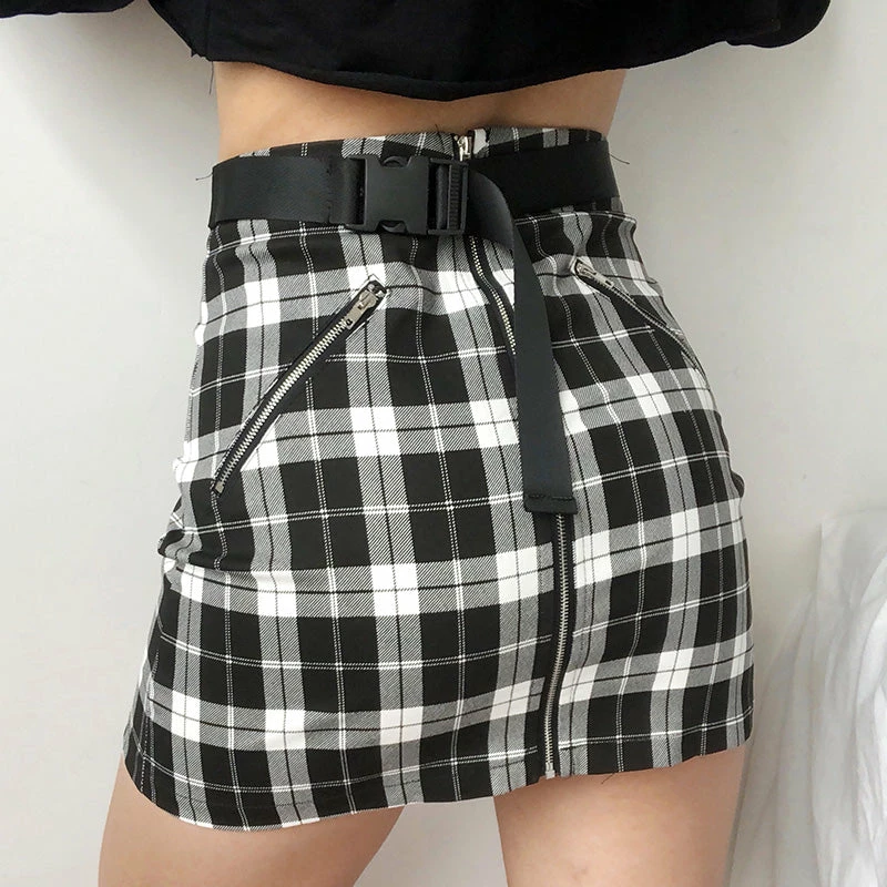 Unzzy HOT SALE Black And White Plaid Skirt KF90337 1 Unzzy HOT SALE Black And White Plaid Skirt KF90337