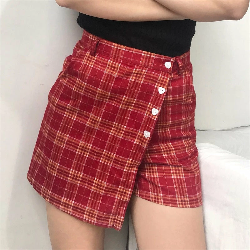 Unzzy Love Heart Plaid Skirt KF90359 1 Unzzy Love Heart Plaid Skirt KF90359