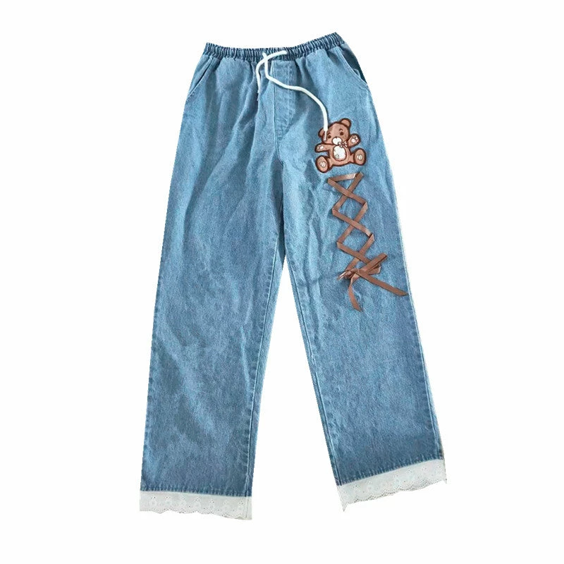 Unzzy HOT SALE Bear Embroidered Pants KF81006 4 Unzzy HOT SALE Bear Embroidered Pants KF81006