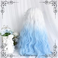 Unzzy HOT SALE White And Blue Gradient Long Curly Wig KF81268