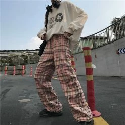 Unzzy Pink Plaid Pants KF9248 HOT SALE