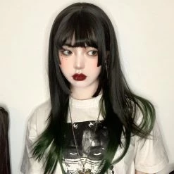 Unzzy Cospaly Dark Green Long Straight Hair Wig KF82184