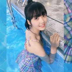 Unzzy Purple Plaid Dress Swimsuit KF81227 HOT SALE