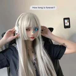 Unzzy HOT SALE White Long Straight Wig KF81948