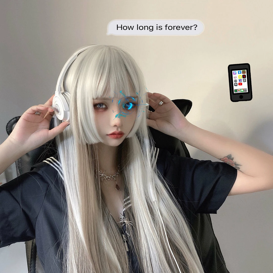 Unzzy HOT SALE White Long Straight Wig KF81948 2 Unzzy HOT SALE White Long Straight Wig KF81948