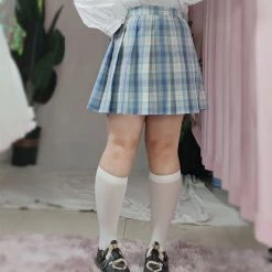 Unzzy HOT SALE Blue Plus Size Pleated Skirt KF82027