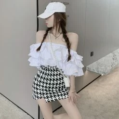 Unzzy HOT SALE Off-the-shoulder Shirt + Skirt Two-piece Set KF30405