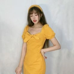 Unzzy Yellow Square Neck Dress KF90705