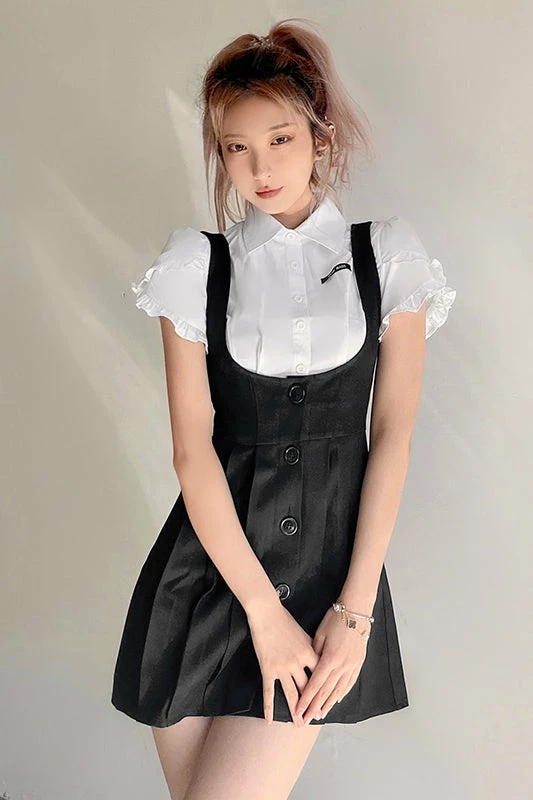 Unzzy HOT SALE Black Dress + White Top KF30375 6 Unzzy HOT SALE Black Dress + White Top KF30375