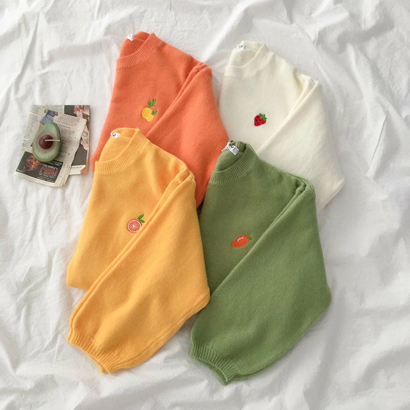 Unzzy Fruit Embroidered Sweater KF9536 1 Unzzy Fruit Embroidered Sweater KF9536