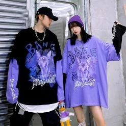 Unzzy Cat Head Print Round Neck Long Sleeves KF90048