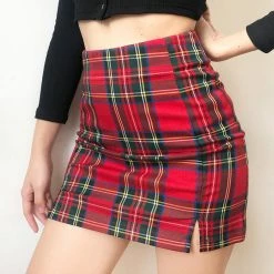 Unzzy Red Plaid Skirt KF90344 HOT SALE