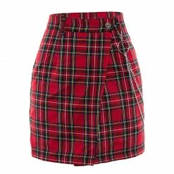 Unzzy Red Plaid Skirt KF9384 9 Unzzy Red Plaid Skirt KF9384