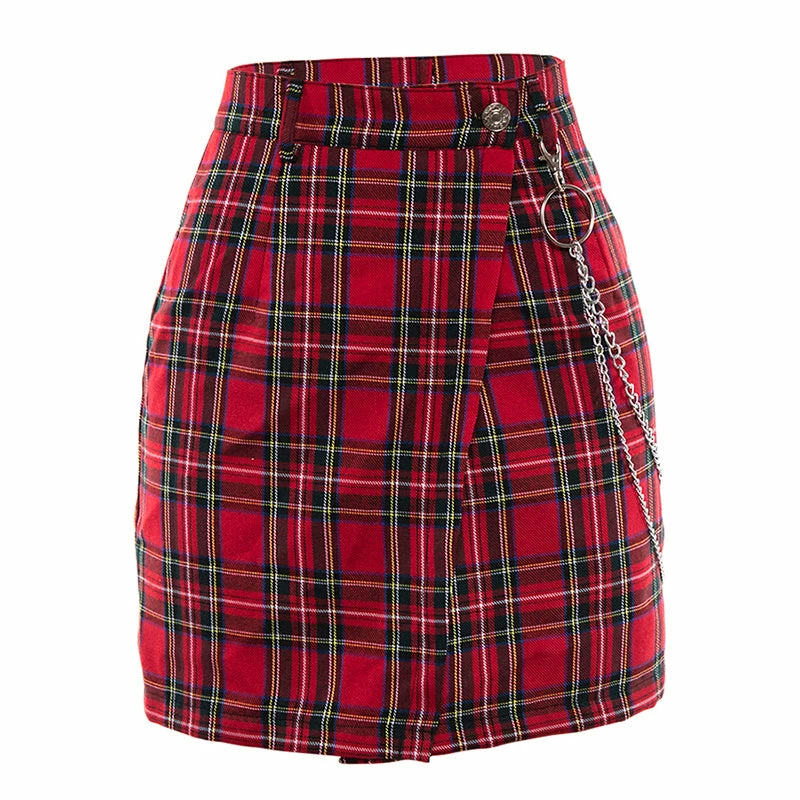 Unzzy Red Plaid Skirt KF9384 5 Unzzy Red Plaid Skirt KF9384