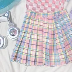 Unzzy Pink Plaid Pleated Skirt KF90538 HOT SALE 13 Unzzy Pink Plaid Pleated Skirt KF90538 HOT SALE