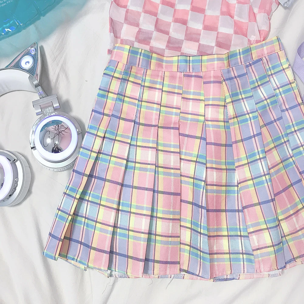 Unzzy Pink Plaid Pleated Skirt KF90538 HOT SALE 6 Unzzy Pink Plaid Pleated Skirt KF90538 HOT SALE