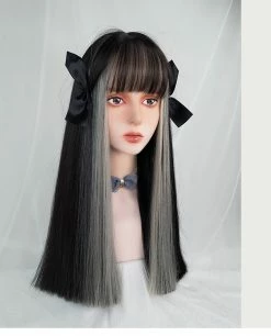 Unzzy Black And White Long Straight Wig KF82137 HOT SALE