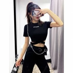 Unzzy HOT SALE Black Chain Pants KF90801 11 Unzzy HOT SALE Black Chain Pants KF90801