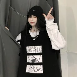 Unzzy Black Comic Sleeveless Vest KF81822