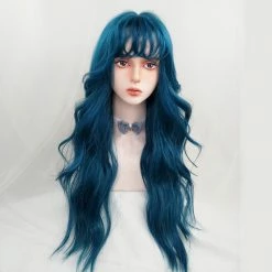 Unzzy Blue And Green Long Curly Wig KF81987