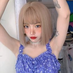 Unzzy Milk Tea Short Straight Wig KF81665