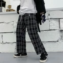 Unzzy Black White Plaid Pants KF81444