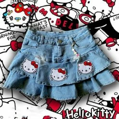 Unzzy Kitty Cat Denim Skirt KF82796 HOT SALE