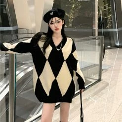 Unzzy HOT SALE V-neck Color-block Sweater KF82265