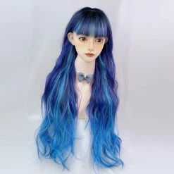 Unzzy Blue Purple Long Curly Hair Wig KF82427 HOT SALE
