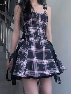 Unzzy Plaid Pleated Dress KF82094