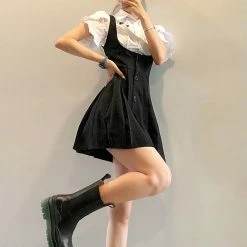 Unzzy HOT SALE Black Dress + White Top KF30375