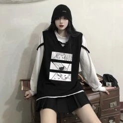 Unzzy Black Comic Sleeveless Vest KF81822