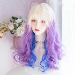 Unzzy HOT SALE White Blue Purple Gradient Wig KF82488