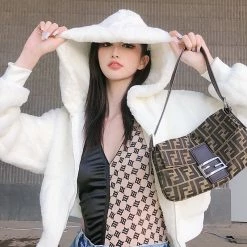 Unzzy HOT SALE White Hooded Sweater Coat KF1512