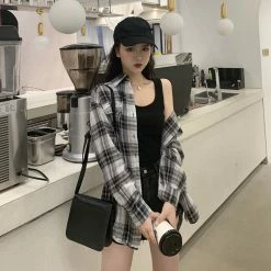 Unzzy Black And White Plaid Shirt KF9207 HOT SALE