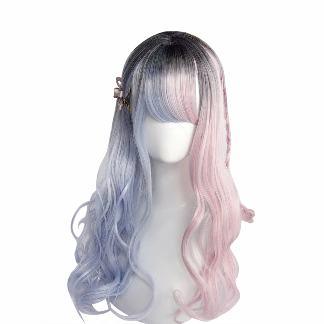 Unzzy HOT SALE Pink Blue Long Curly Wig KF81672 6 Unzzy HOT SALE Pink Blue Long Curly Wig KF81672