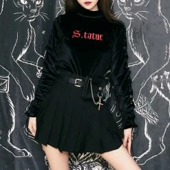 Unzzy Dark Pleated Skirt (gift Belt) KF9484