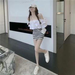 Unzzy HOT SALE Off-the-shoulder Shirt + Skirt Two-piece Set KF30405