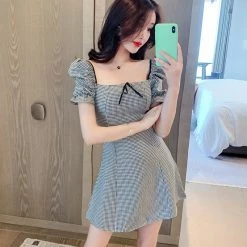 Unzzy Black Striped Short Sleeve Dress KF81159 HOT SALE