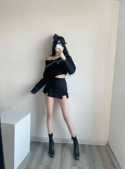 Unzzy Sexy Black Culottes KF81636 9 Unzzy Sexy Black Culottes KF81636