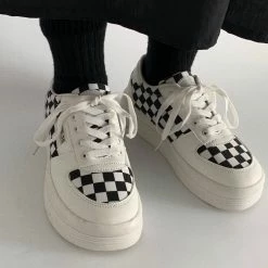 Unzzy Black And White Plaid Canvas Shoes KF81493