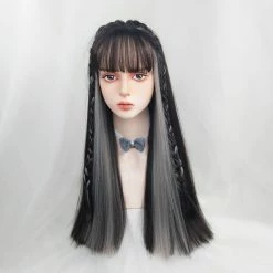 Unzzy HOT SALE HARAJUKU BLACK SILVER WIG KF82643