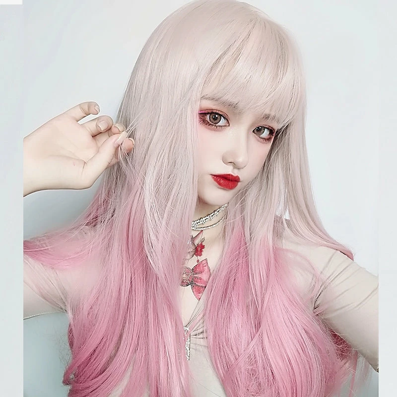 Unzzy HOT SALE Pink Gradient Long Curly Wig KF81778 3 Unzzy HOT SALE Pink Gradient Long Curly Wig KF81778