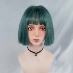 Unzzy HOT SALE Green Short Straight Wig KF9457