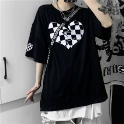 Kfashionstyle Black Heart Check Print Short Sleeves KF30120