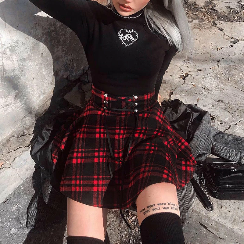 Unzzy Red Plaid Skirt KF9526 HOT SALE 2 Unzzy Red Plaid Skirt KF9526 HOT SALE