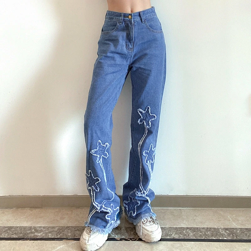 Unzzy Star Print Jeans Pants KF25021 1 Unzzy Star Print Jeans Pants KF25021